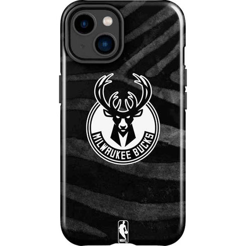NBA Milwaukee Bucks Animal Print Black iPhone 15 Plus Impact Case